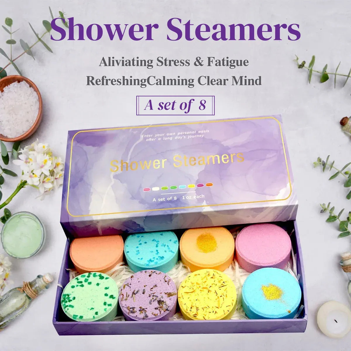 Aromatherapy Shower Tablets 8 Pack Gift Box Relaxing Scented Shower Steamers
