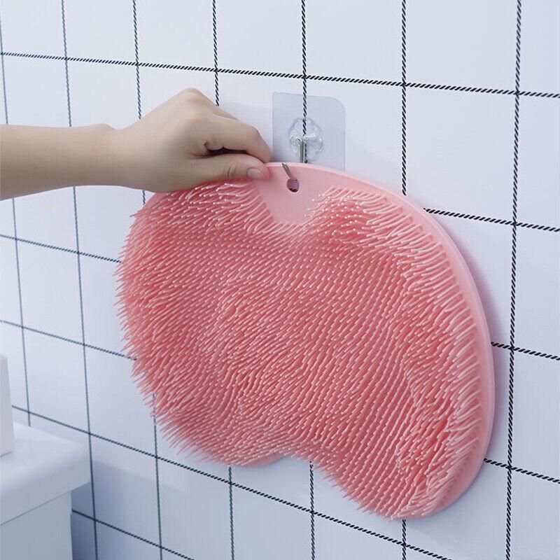 Foot Back Body Scrubber Massager Pad Shower Bath Exfoliating Brush Cleaning Mat - Pink