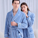 Flannel Bathrobe Set Autumn Winter Coral Fleece Nightgown for Men and Women Warm - Grey
