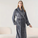 Flannel Bathrobe Set Autumn Winter Coral Fleece Nightgown for Men and Women Warm - Grey