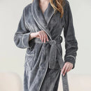 Flannel Bathrobe Set Autumn Winter Coral Fleece Nightgown for Men and Women Warm - Grey