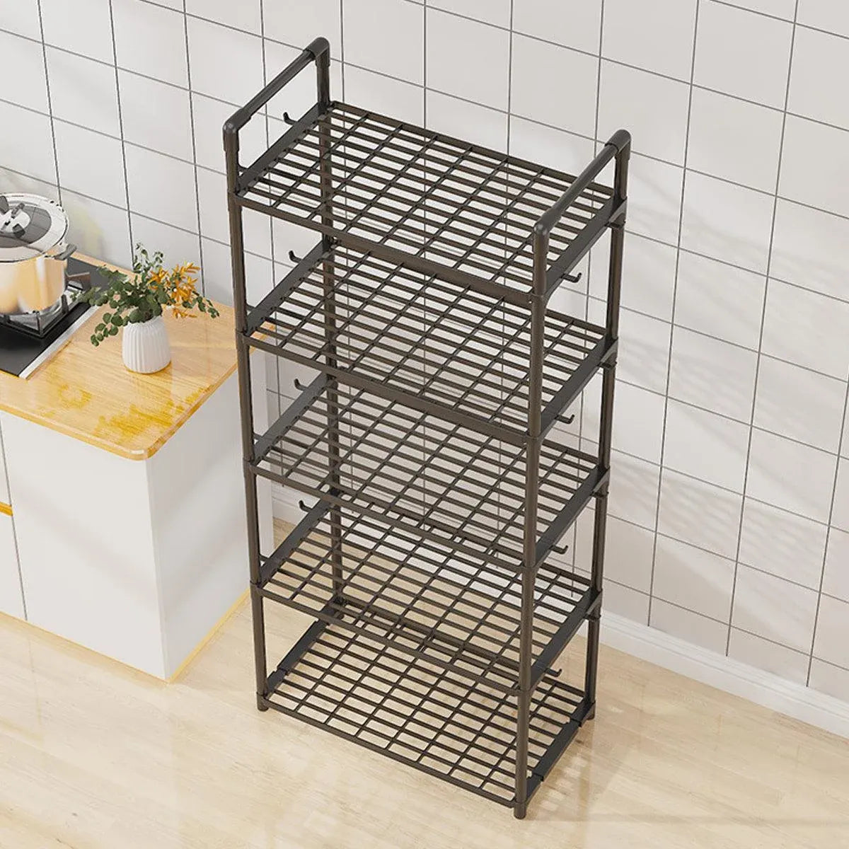 5Tiers Pot Storage Rack Pan Stand Saucepan Holder Cookware Organizer for Kitchen - Black