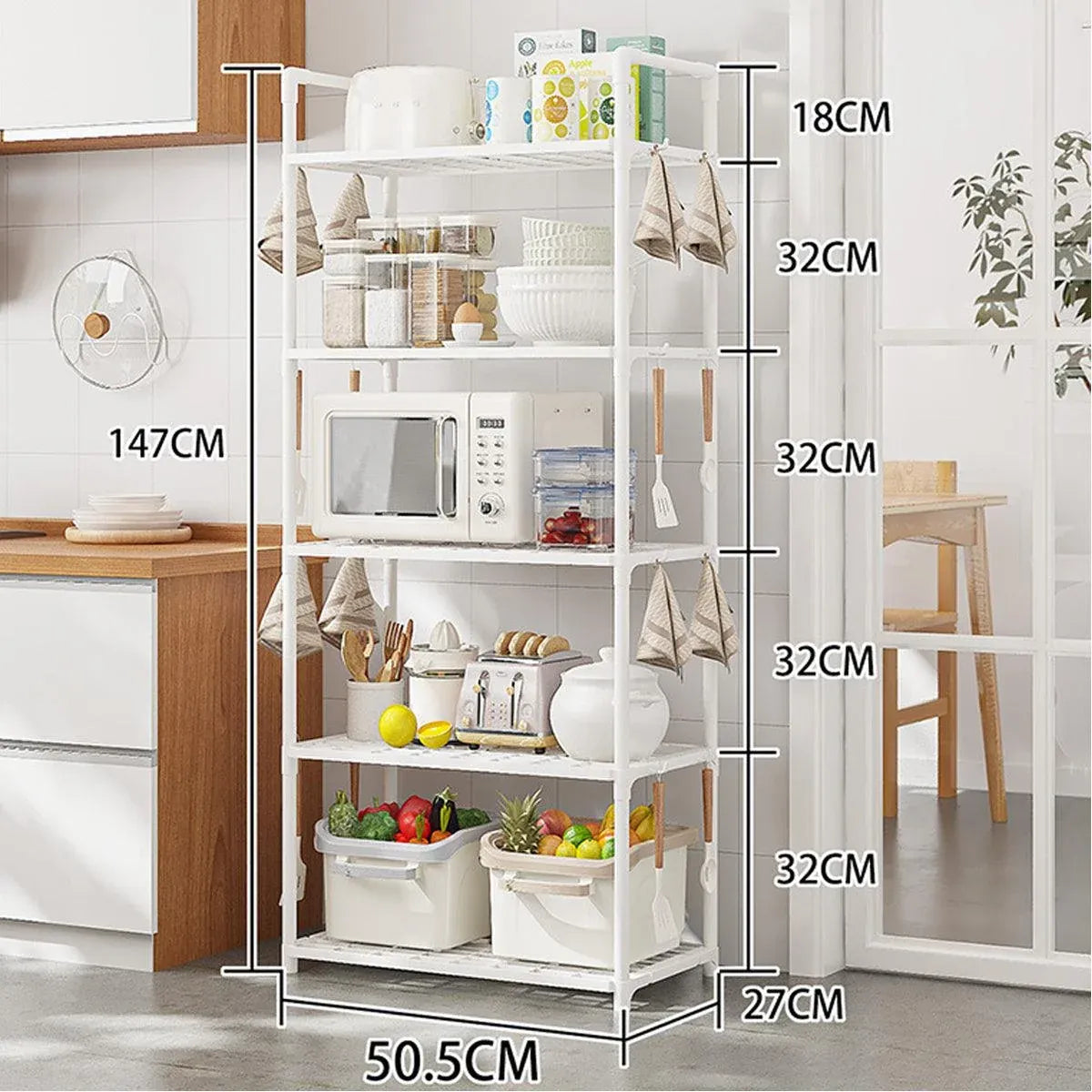 5Tiers Pot Storage Rack Pan Stand Saucepan Holder Cookware Organizer for Kitchen - White
