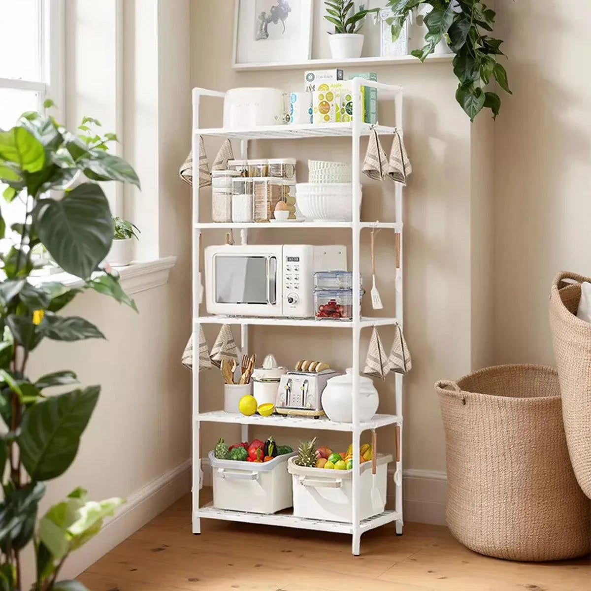 5Tiers Pot Storage Rack Pan Stand Saucepan Holder Cookware Organizer for Kitchen - White