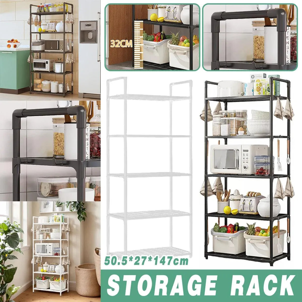 5Tiers Pot Storage Rack Pan Stand Saucepan Holder Cookware Organizer for Kitchen - White