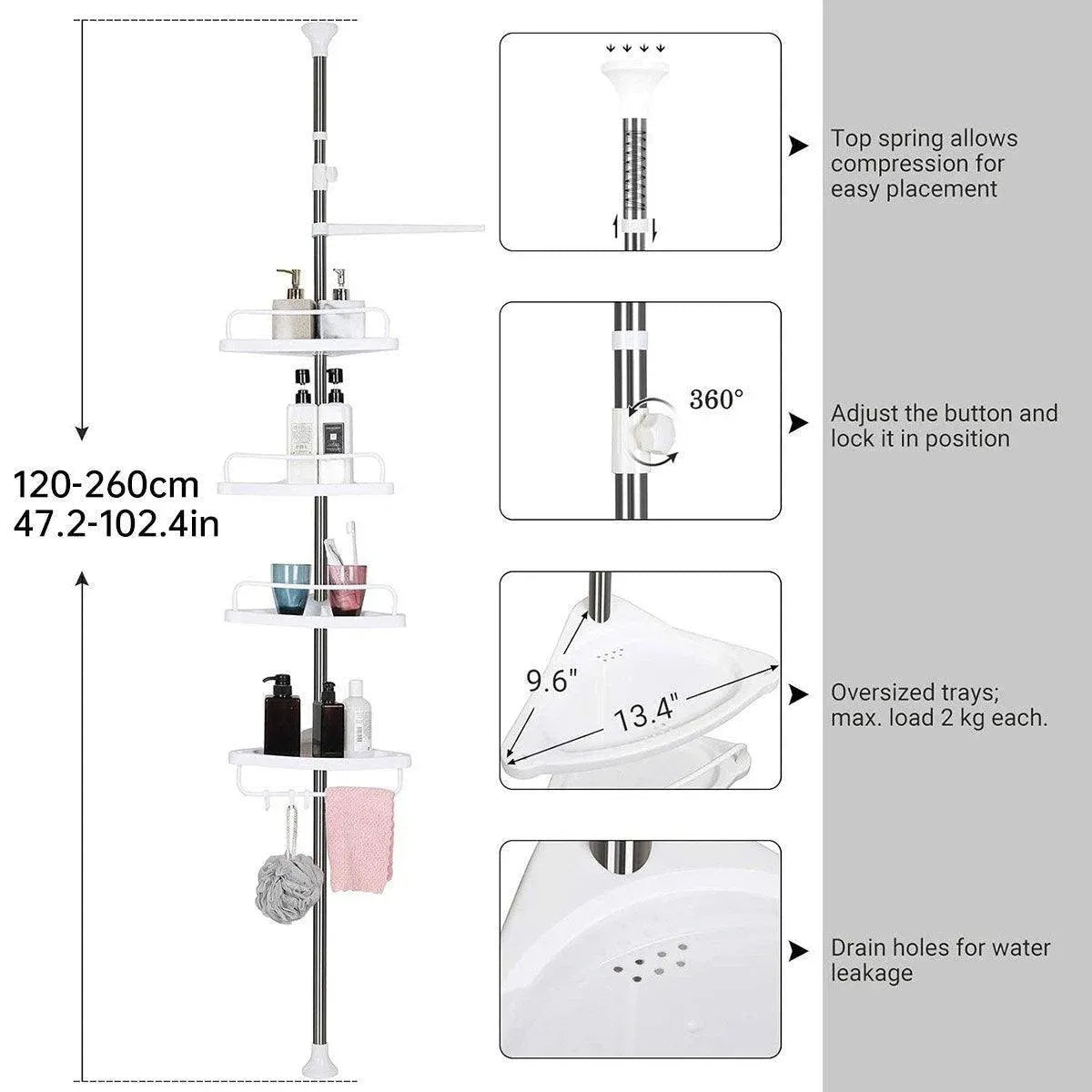 Retractable Tripod Bathroom Storage Shelf Perforation Free Floor Organizer Shelf