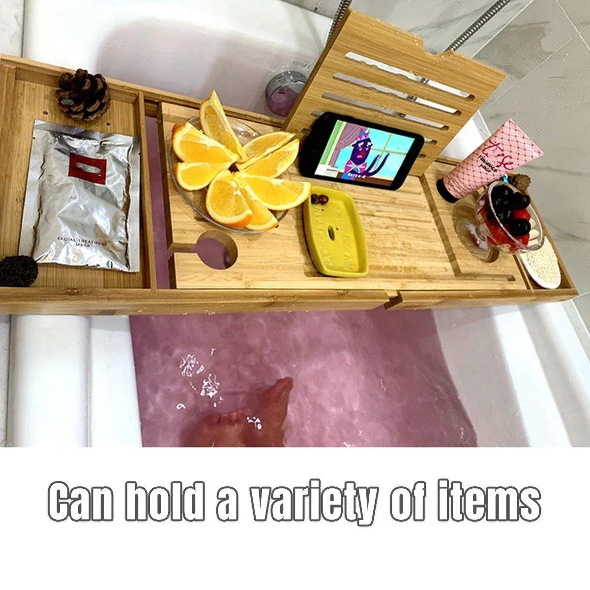 Bathroom Bamboo Bath Caddy Wine Glass Holder Table Tray Bathtub Rack Soap Shelf