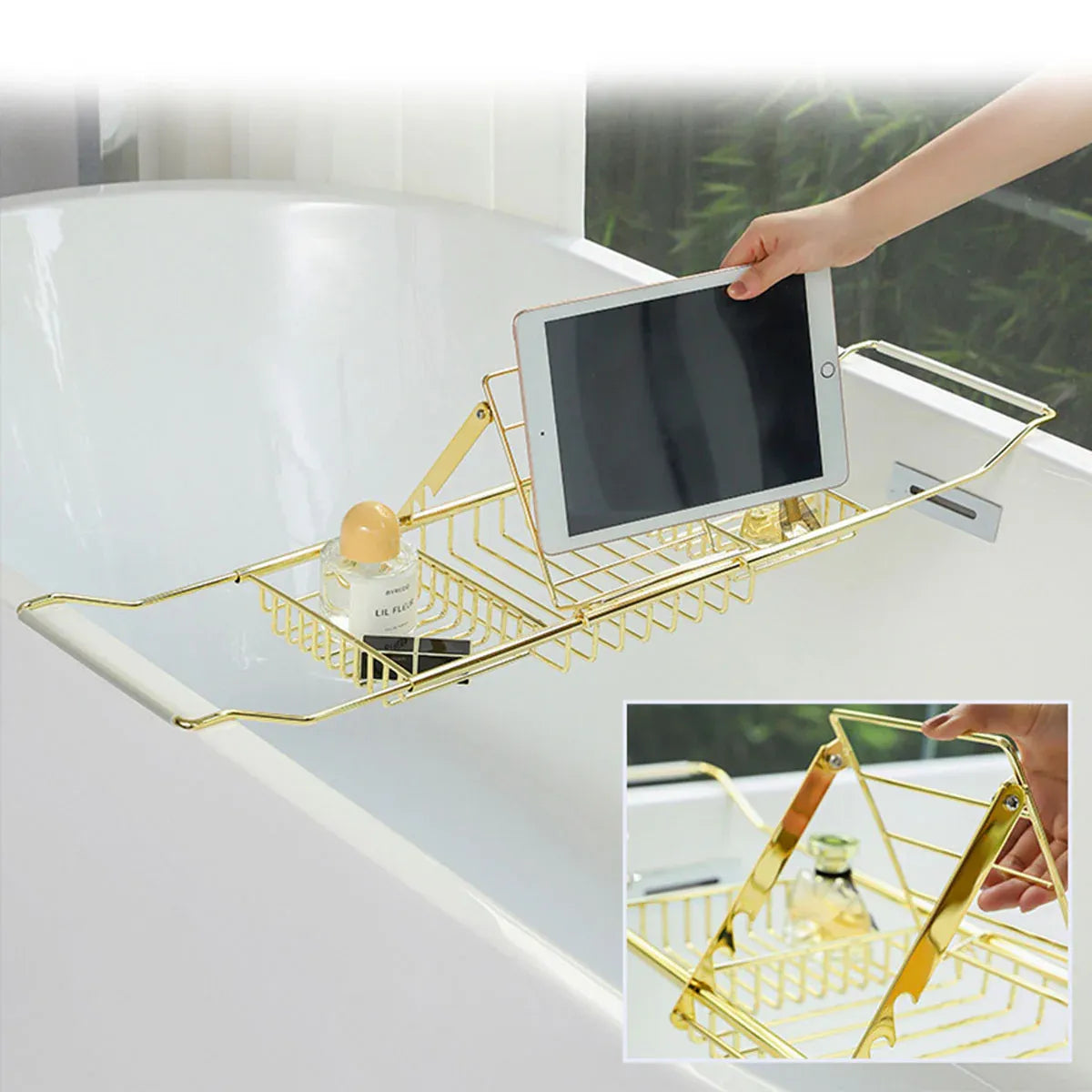 Bathtub Rack Bathroom Storage Shelf Telescopic Adjustable Organiser Tray Home - Silver