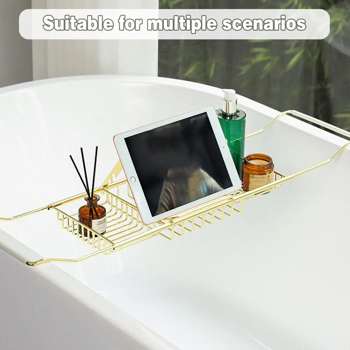Bathtub Rack Bathroom Storage Shelf Telescopic Adjustable Organiser Tray Home - Silver