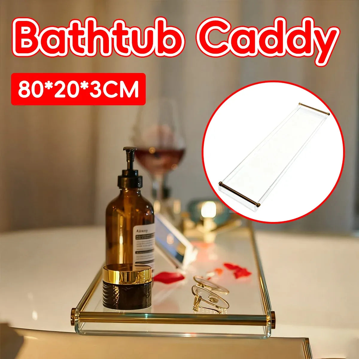 Acrylic Bathtub Caddy Tray Transparent Durable Bath Table
