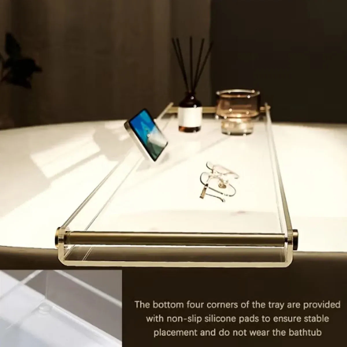 Acrylic Bathtub Caddy Tray Transparent Durable Bath Table