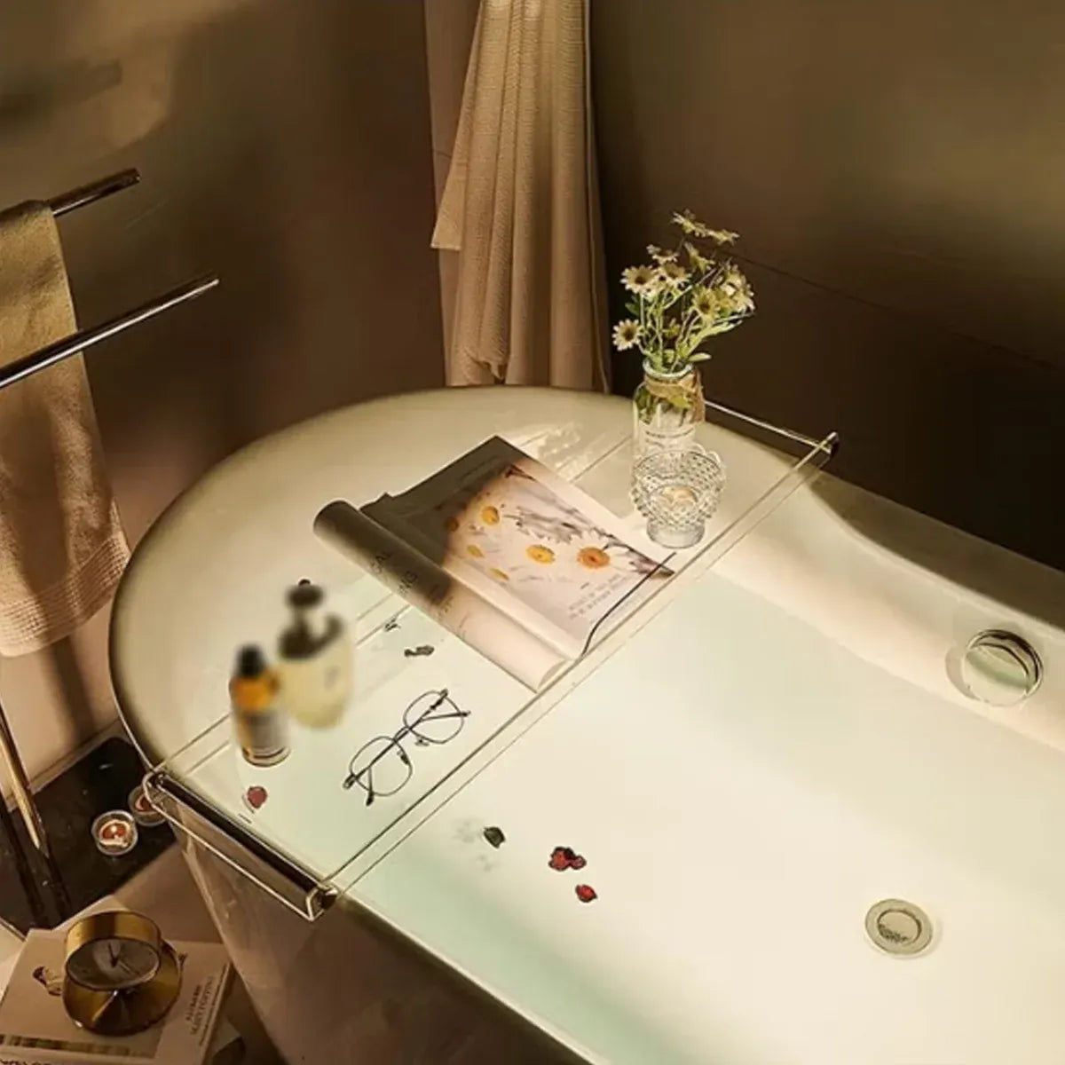 Acrylic Bathtub Caddy Tray Transparent Durable Bath Table