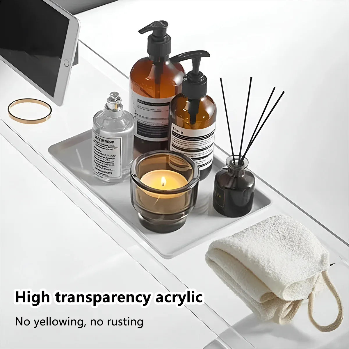 Acrylic Bathtub Caddy Tray Transparent Durable Bath Table