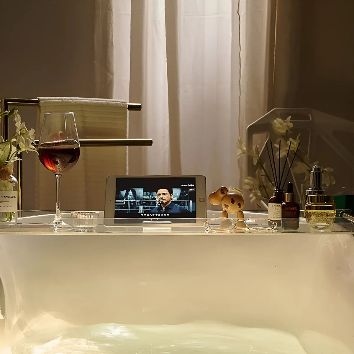 Acrylic Bathtub Caddy Tray Transparent Durable Bath Table