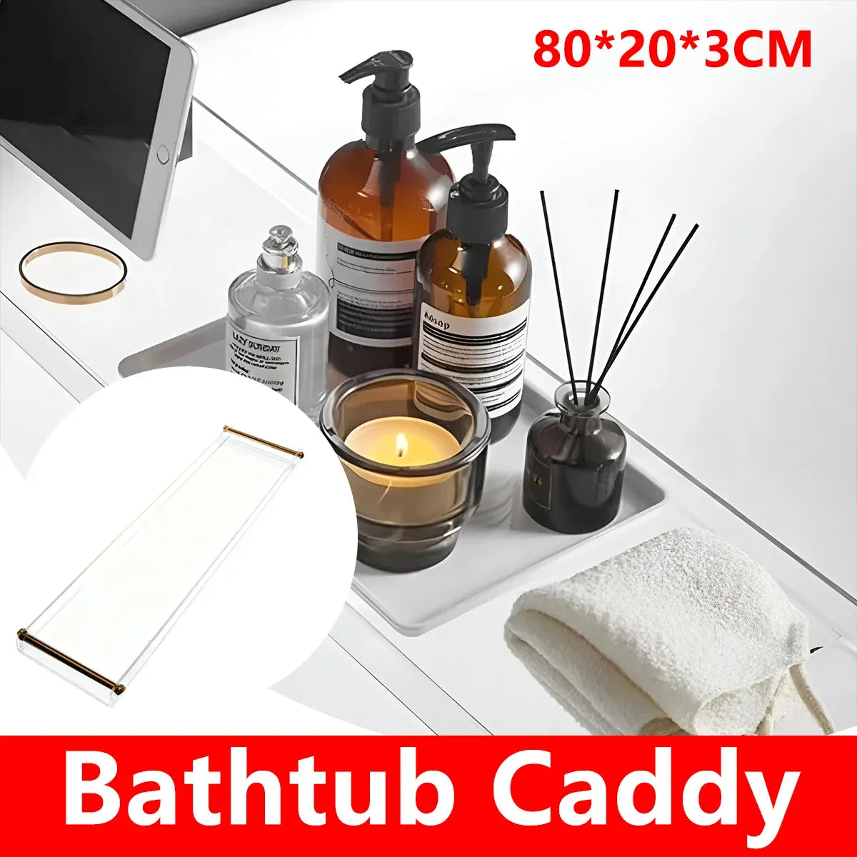 Acrylic Bathtub Caddy Tray Transparent Durable Bath Table
