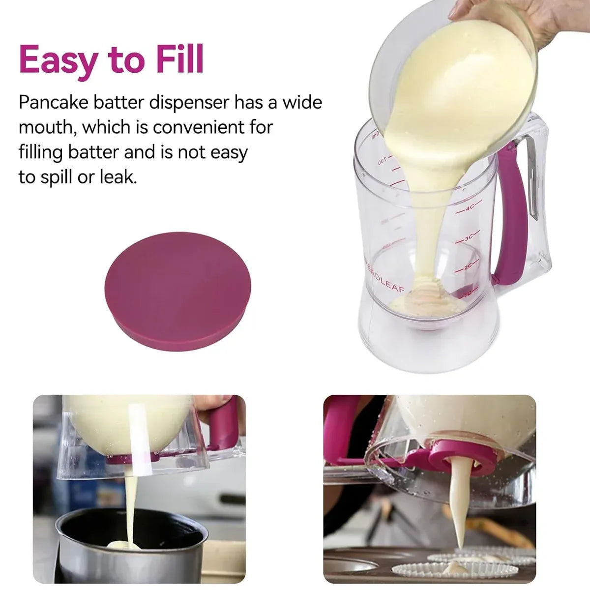 Batter Dispenser Measuring Cup Funnel Cake Cupcake Pancake Baking Tool - Purple