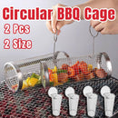 2pcs BBQ Basket Round Grill Cage Portable Rotating Net for Outdoor Cooking - Large