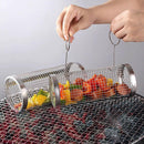 2pcs BBQ Basket Round Grill Cage Portable Rotating Net for Outdoor Cooking - Small