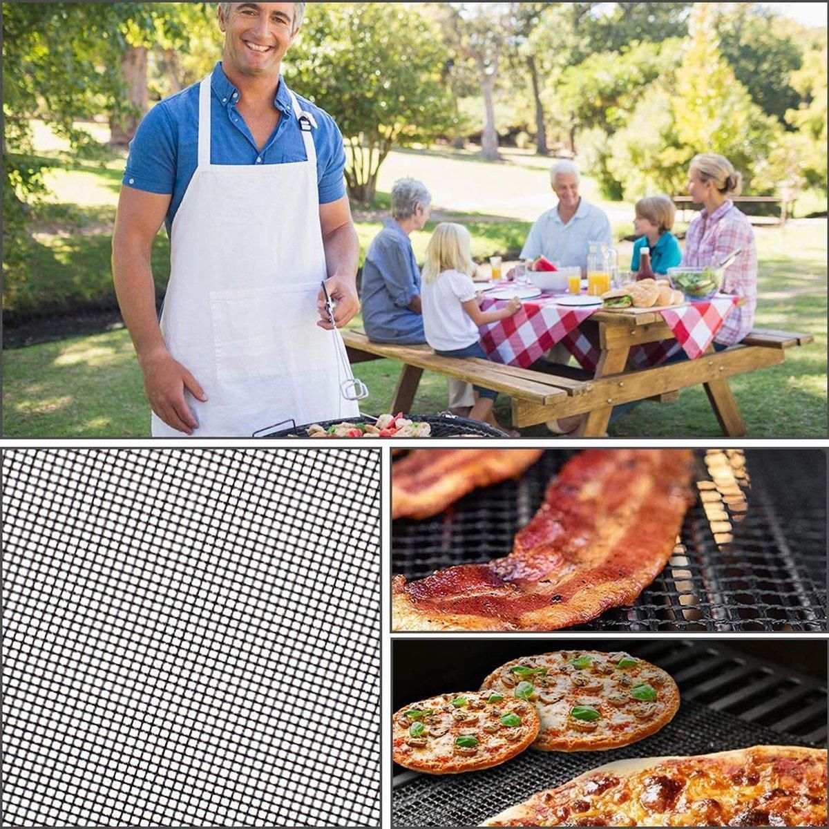 3/6/10PCS Non-Stick BBQ Grill Mat Mesh Liner Cooking Barbecue Sheet Baking Pad - 40X30cm-6PCS