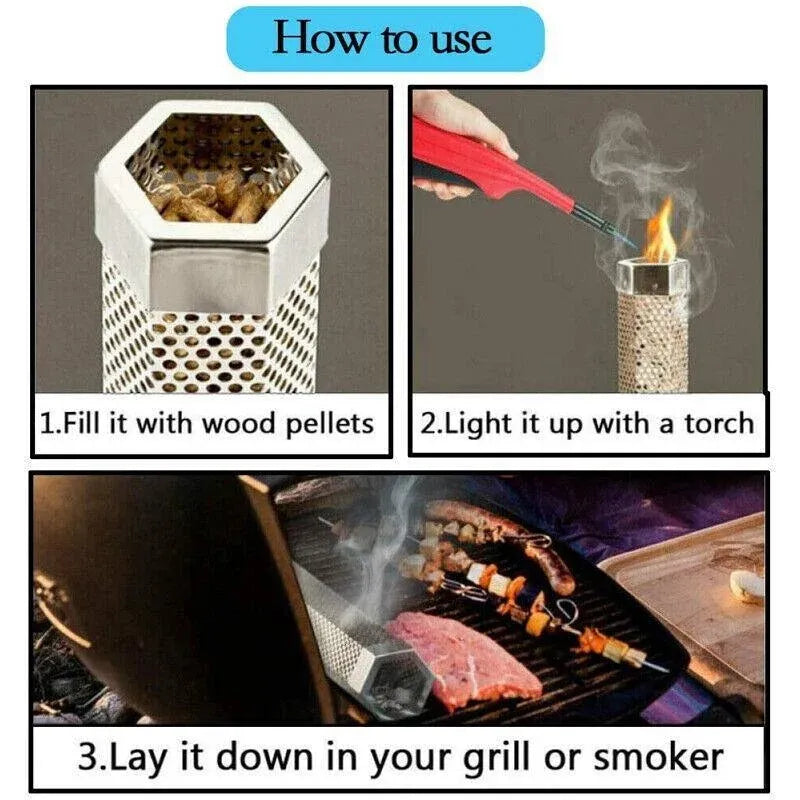 Hexagon Bbq Smoker Tube Stainless Steel Grill Accessory Smoking Box Long Lasting - 12Inch