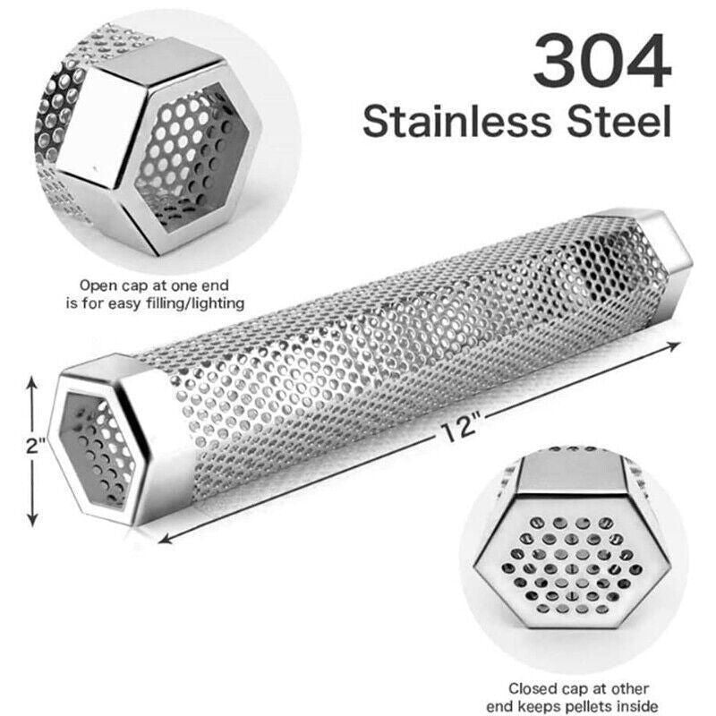 Hexagon Bbq Smoker Tube Stainless Steel Grill Accessory Smoking Box Long Lasting - 6Inch