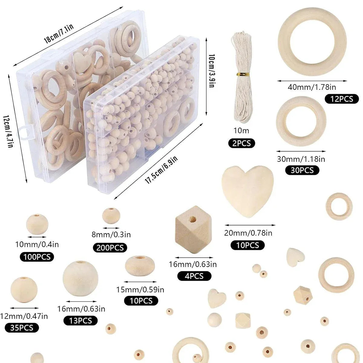 414pcs DIY Beading Kit Round Wooden Beads Set Craft Jewelry Supplies Home Decor