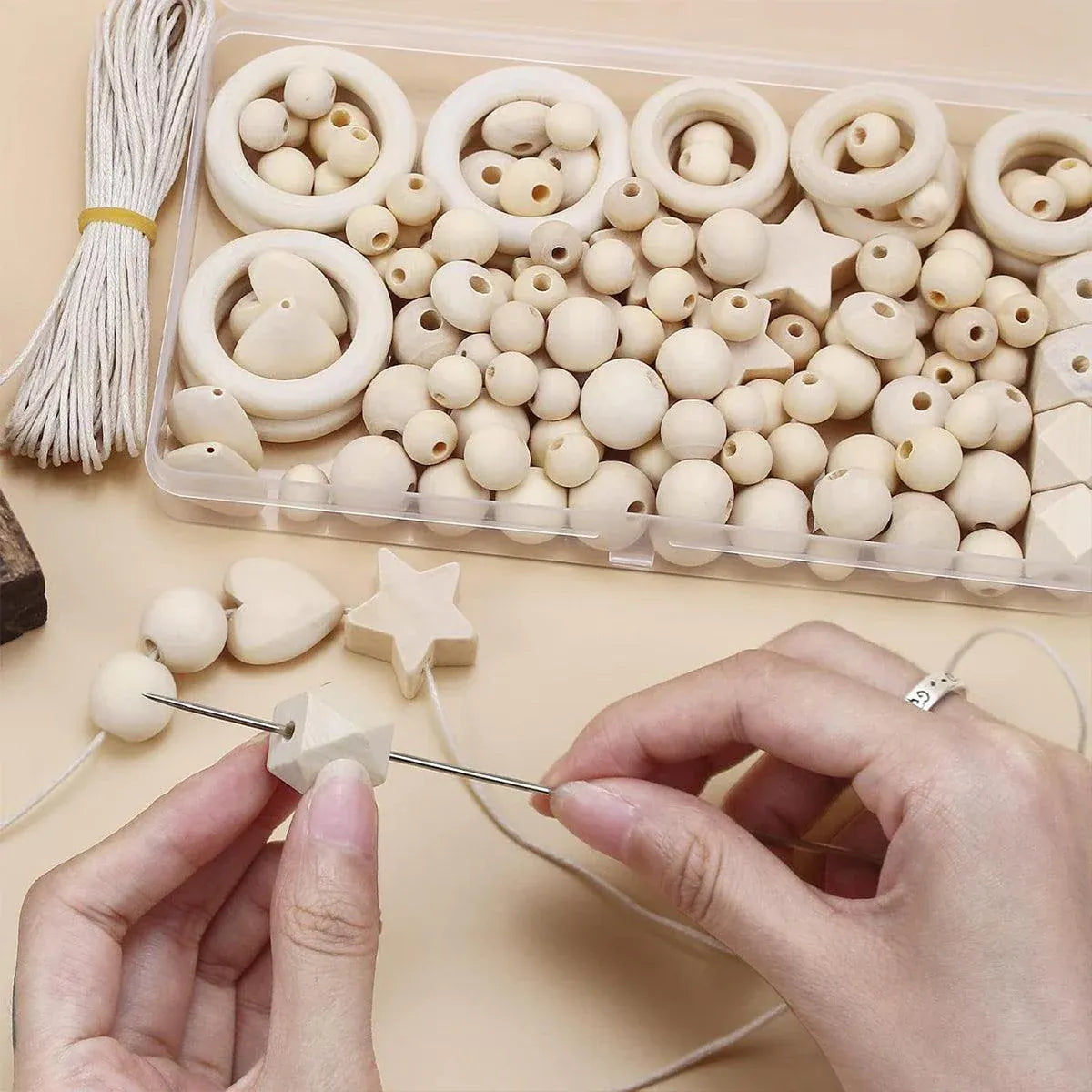 414pcs DIY Beading Kit Round Wooden Beads Set Craft Jewelry Supplies Home Decor
