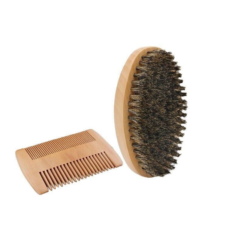 Boar Bristle Beard Brush & Wooden Comb Kit Beard Care Kit L Beard Grooming Kit