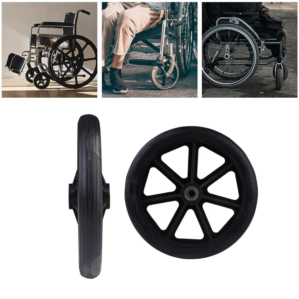 2PCS 8 Inch Wheelchair Front Wheels with Bearings Solid Replacement Wheels