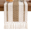 Cotton Linen Table Runner with Knot Tassel Bed End Towel Long Tablecloth Mat - Beige