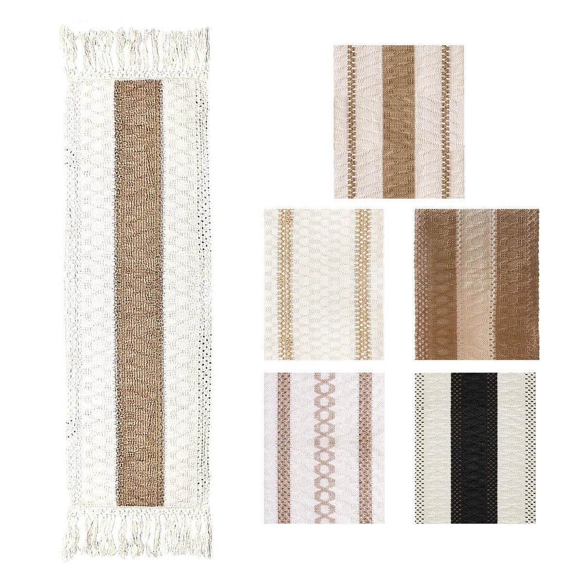 Cotton Linen Table Runner with Knot Tassel Bed End Towel Long Tablecloth Mat - Beige