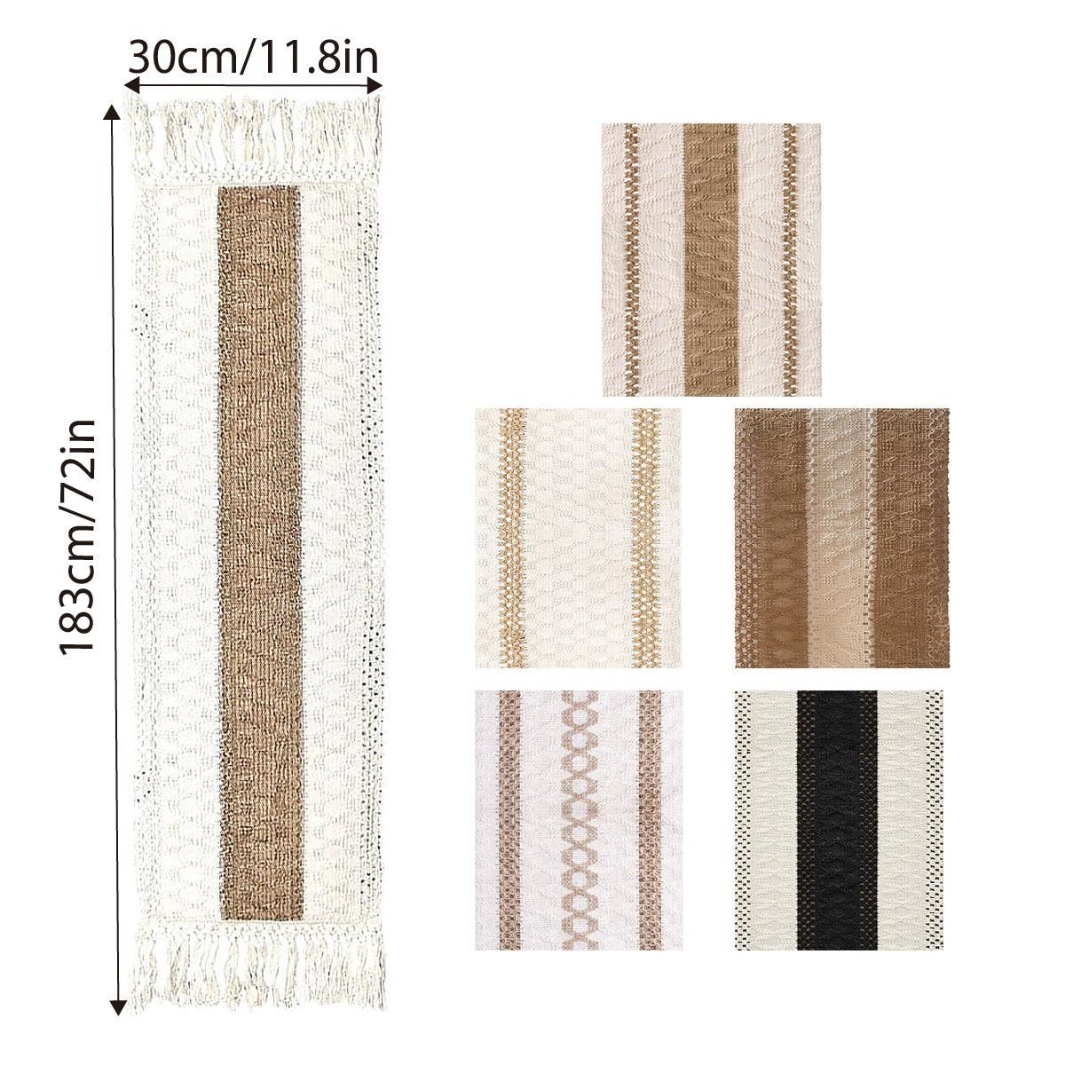 Cotton Linen Table Runner with Knot Tassel Bed End Towel Long Tablecloth Mat - Beige