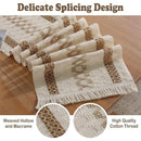 Cotton Linen Table Runner with Knot Tassel Bed End Towel Long Tablecloth Mat - Beige