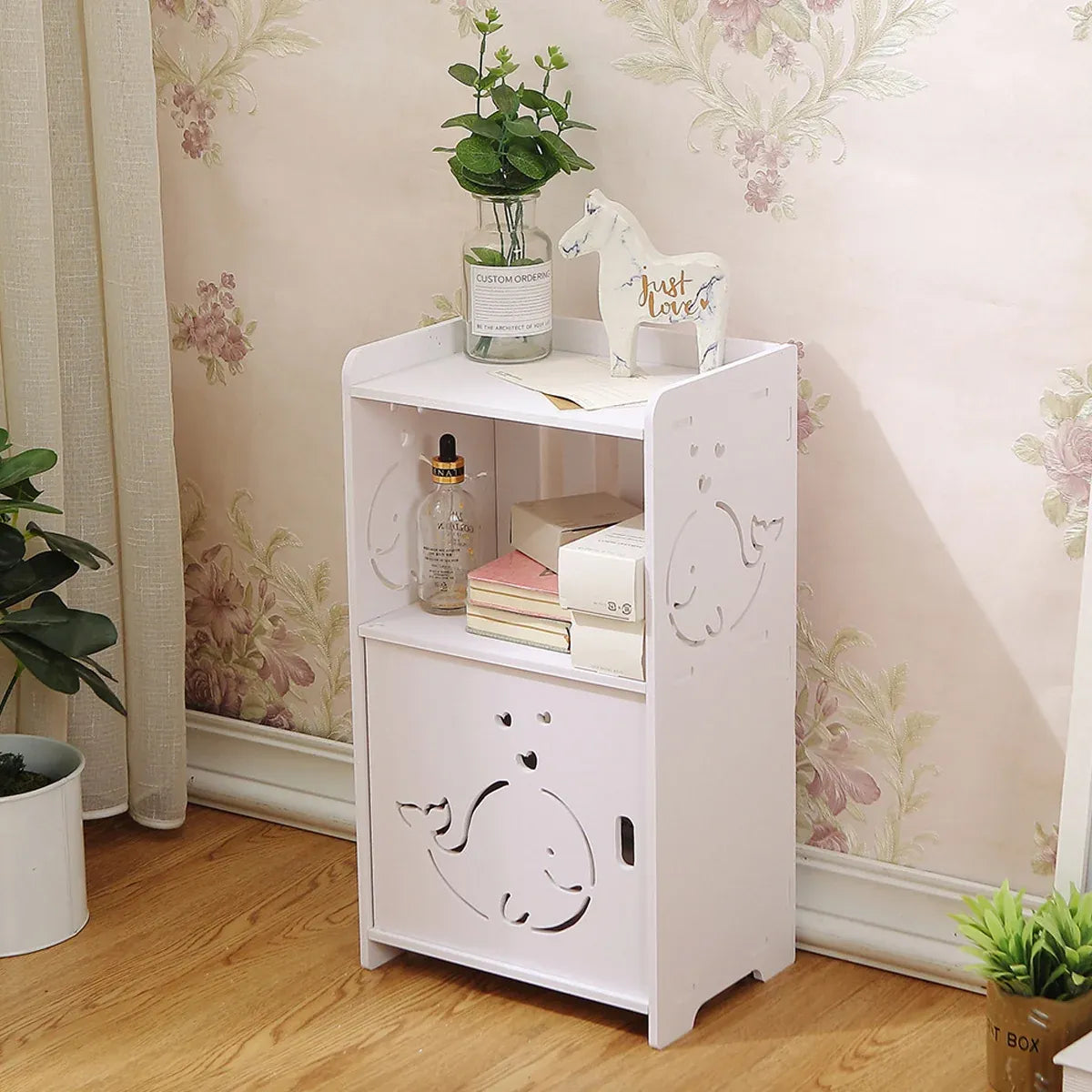 Home Storage Cabinet Nightstand with Drawer and Shelf for Bedroom Living Room