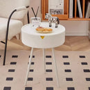 Modern Round Bedside Table with Storage White Small Coffee Side Table 40cm