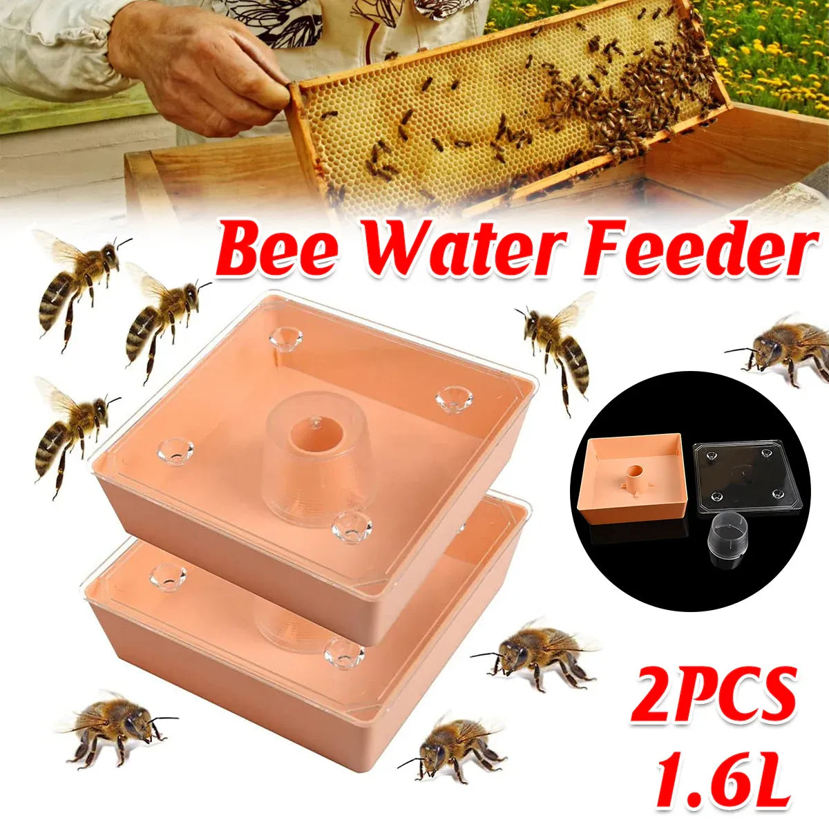 2PCS Bee Feeder Square Water Feeder Beehive Drinking Tool Plastic Beekeeping