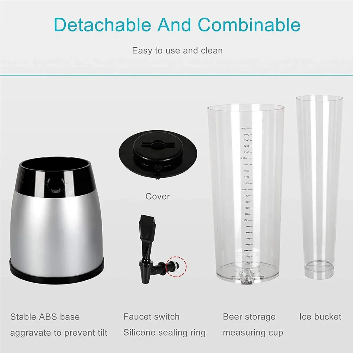 2.5L Beer Tower Beverage Dispenser Clear for Bar Party Home KTV Drink Serving - Black