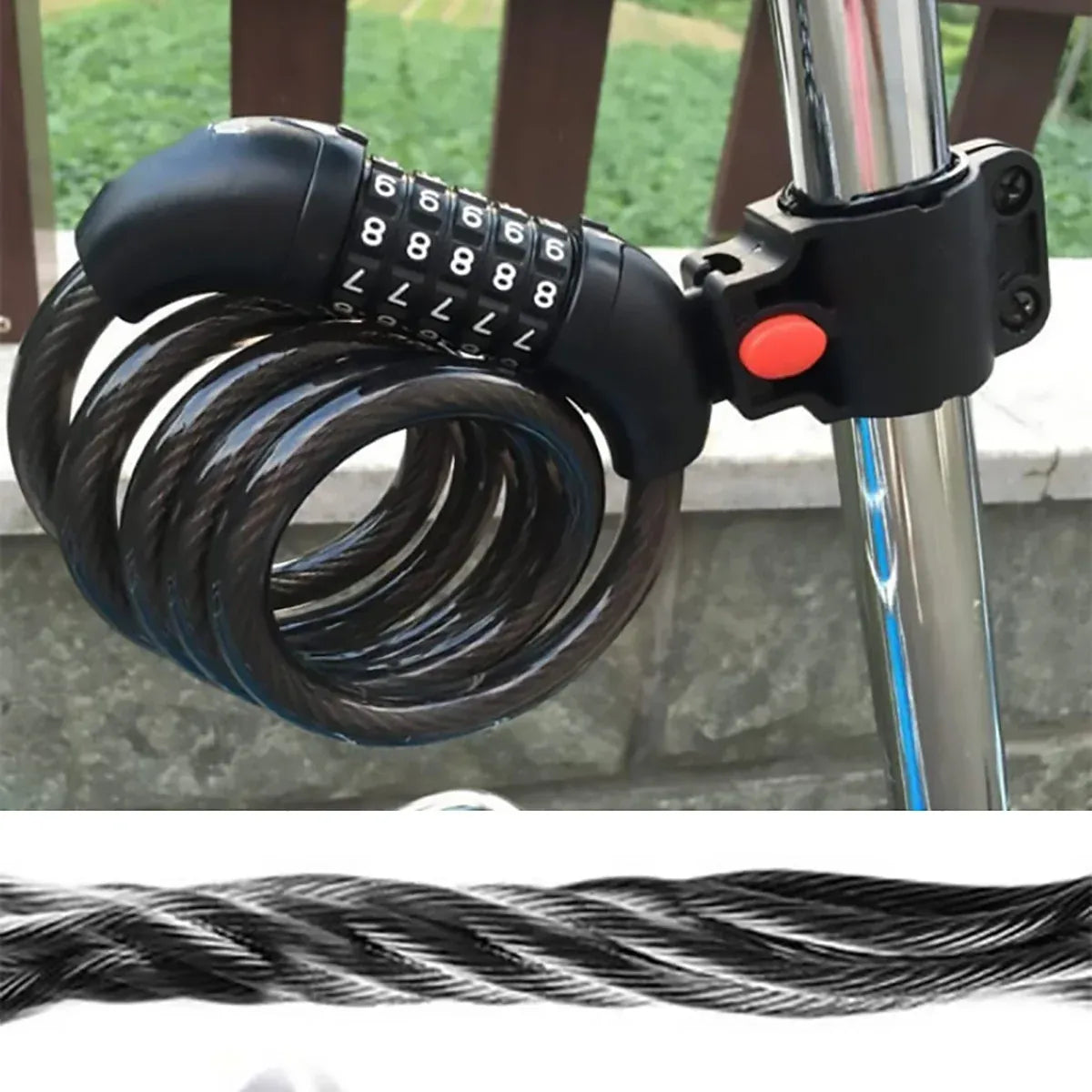 5 Digit Combination Bike Cable Lock 1.2m x 12mm with Mount Bracket