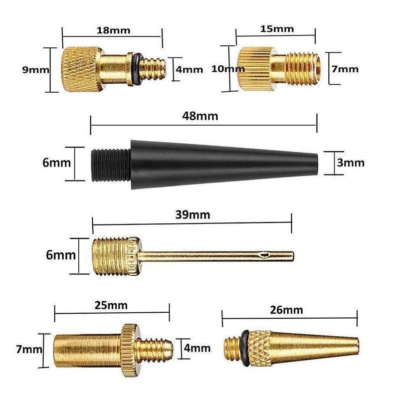 24PCS Bike Valve Adapter Kit Brass Pump Nozzles for Presta AV DV SV Ball Inflator