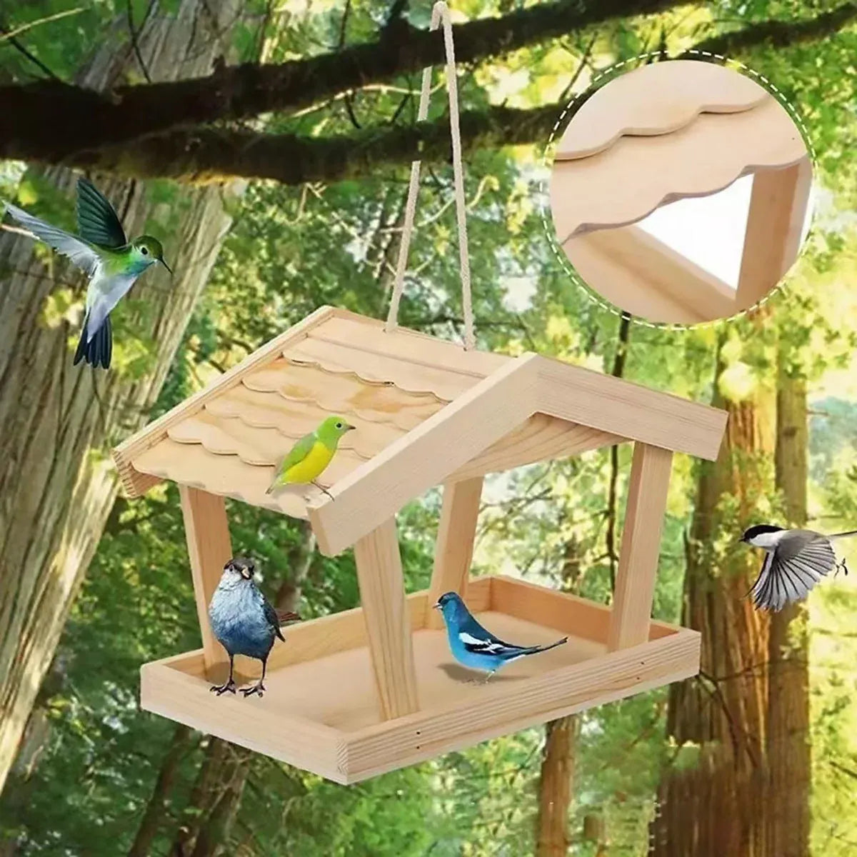 Bird Feeder Wooden For Outside Hanging Birds House Outdoor Wild Garden Decors