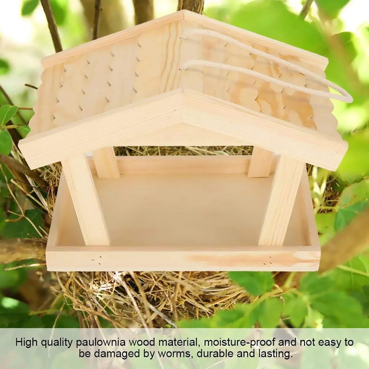 Bird Feeder Wooden For Outside Hanging Birds House Outdoor Wild Garden Decors
