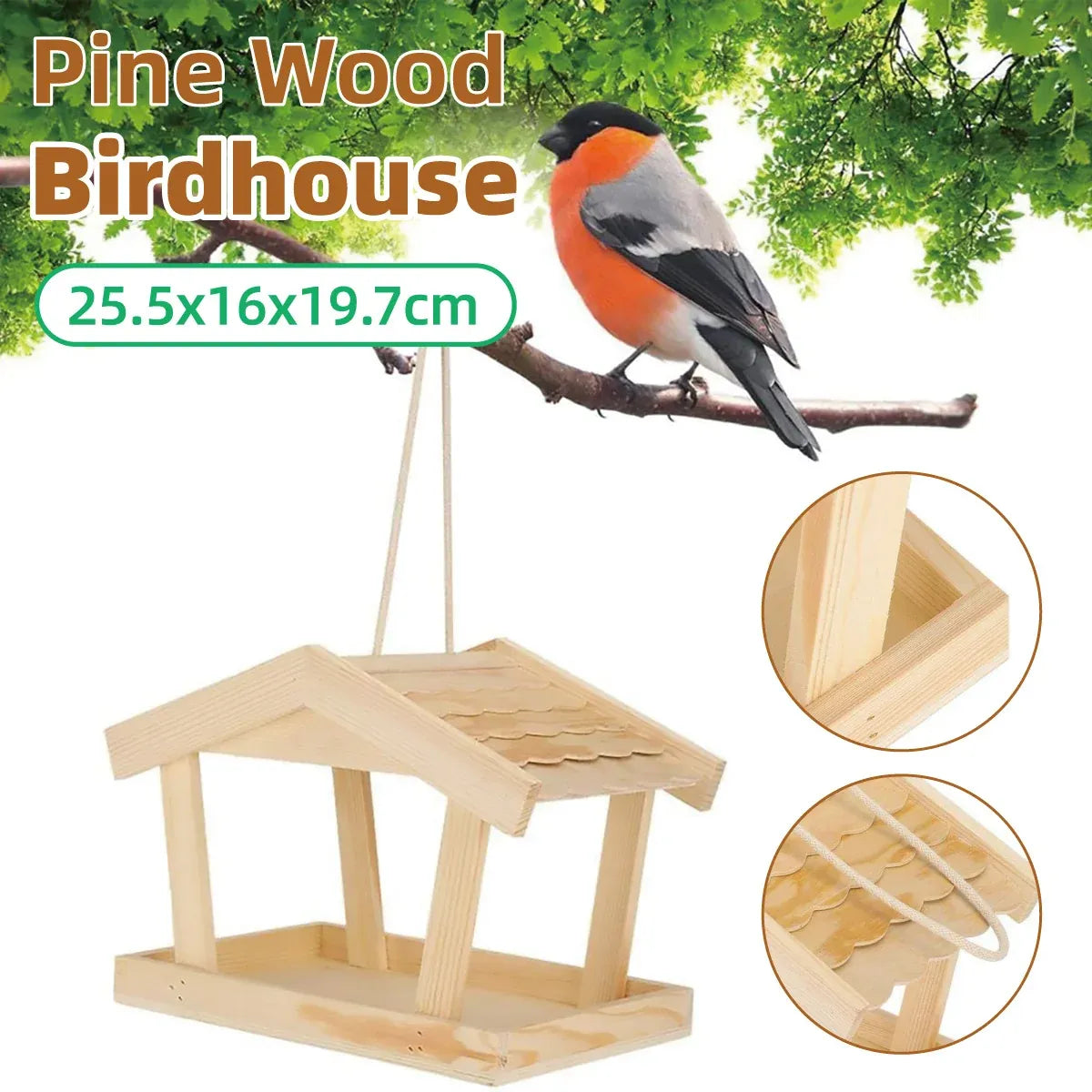 Bird Feeder Wooden For Outside Hanging Birds House Outdoor Wild Garden Decors