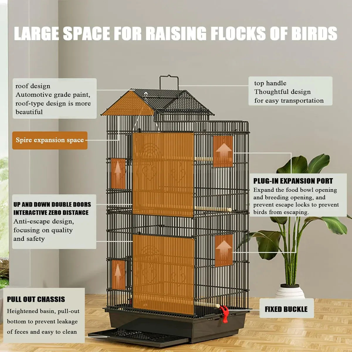 Parrot Cage Large Size Bird Cage Luxury Villa Style Metal Aviary for Pet Indoor