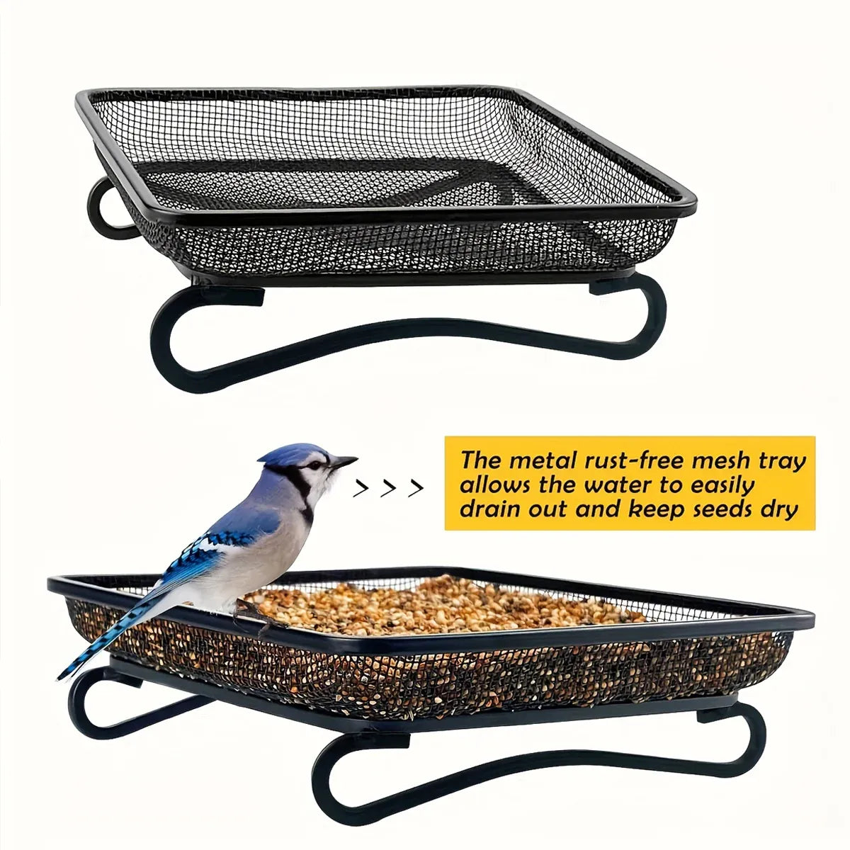 Bird Feeder Metal Square Ground Mesh Tray Feeder Garden Yard Wild Bird Feeding