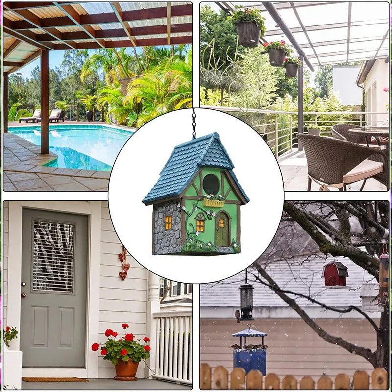 Bird House Resin Nest Outdoor Hanging Shed Feeder for Garden Yard Decorative Use