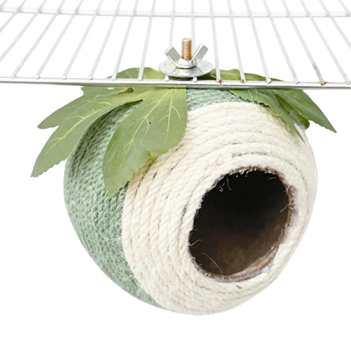 Bird Nest Parrot Nest Coconut Shell Braided Twine Colourful Cage Hanging Bed - White-Green-Screw Model