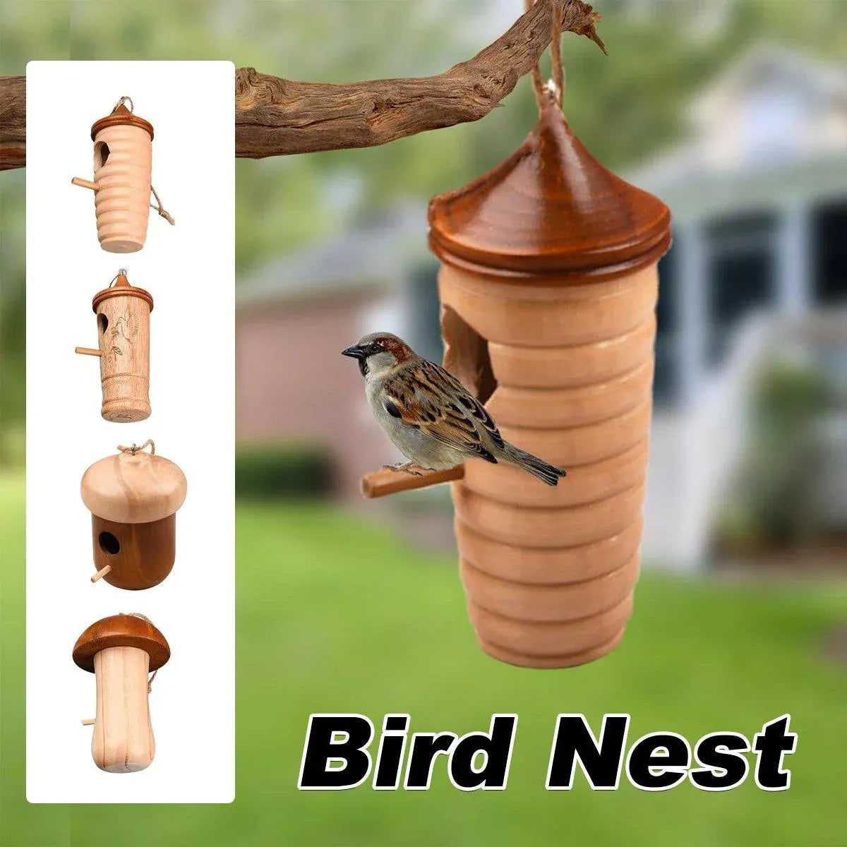 Wooden Bird Nest Cage Hummingbird Feeder House Hanging Home Garden Decorations - 4