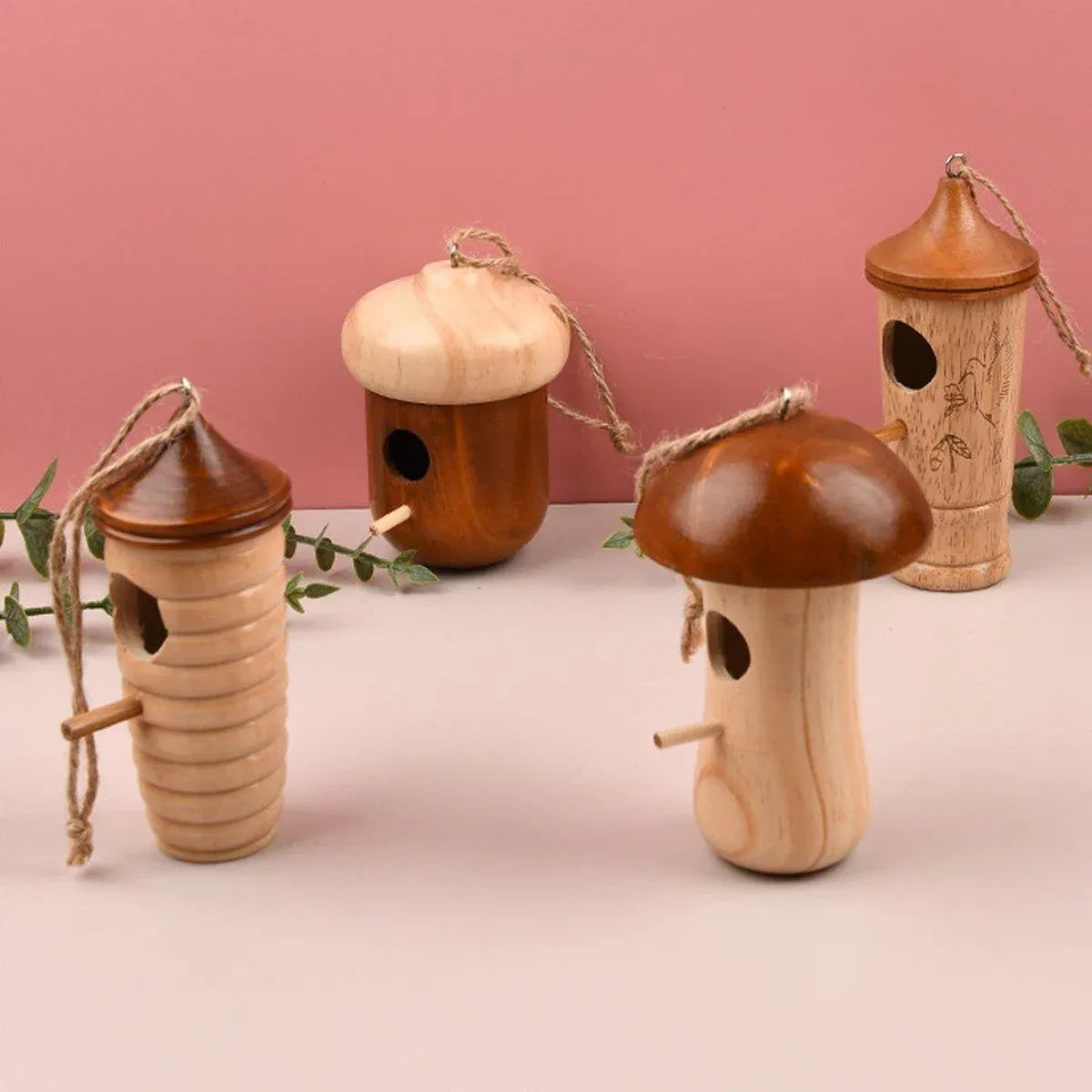 Wooden Bird Nest Cage Hummingbird Feeder House Hanging Home Garden Decorations - 4