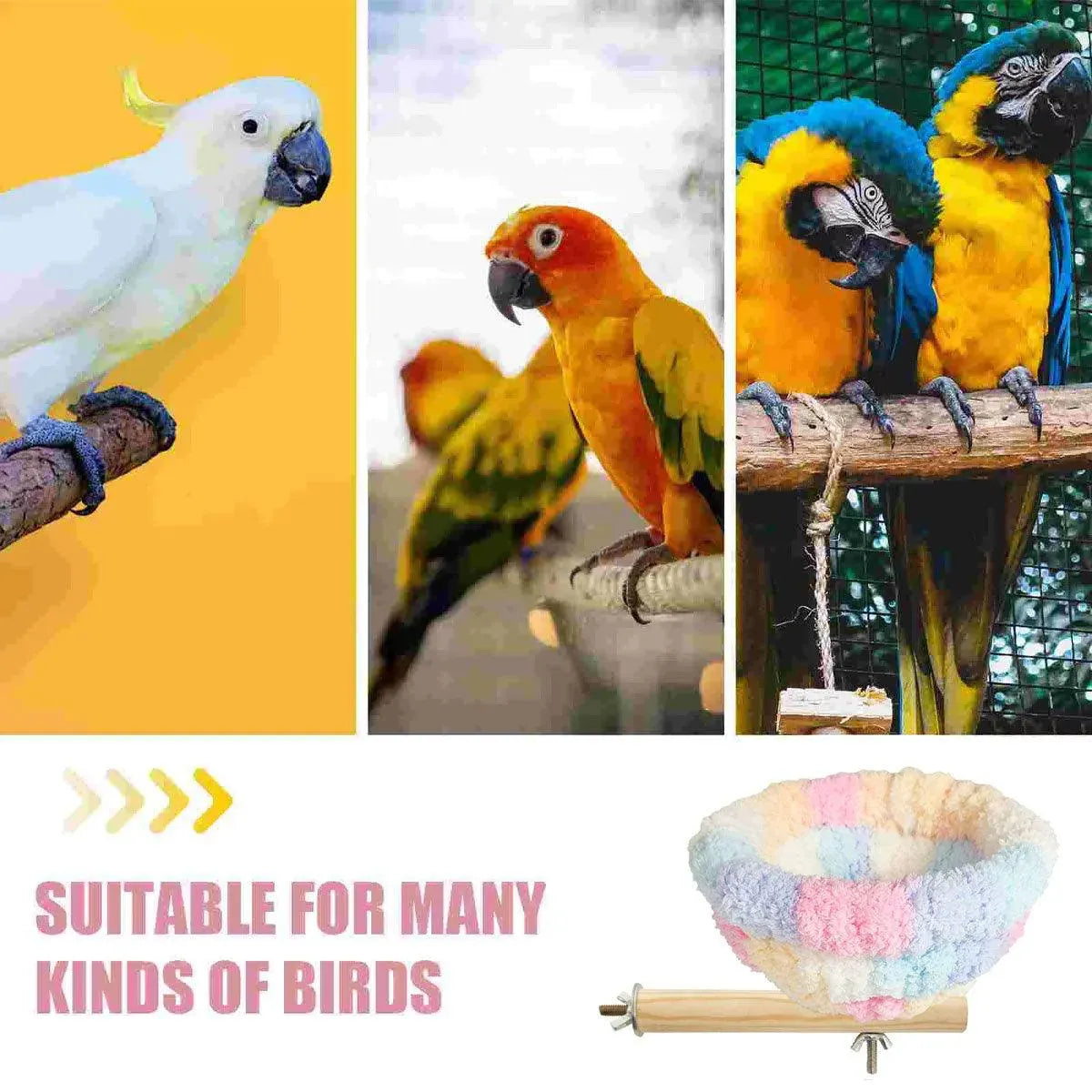 Parrot Winter Warm Nest Fluffy Cotton Hanging Bed Colourful Bird Cage House - Pink