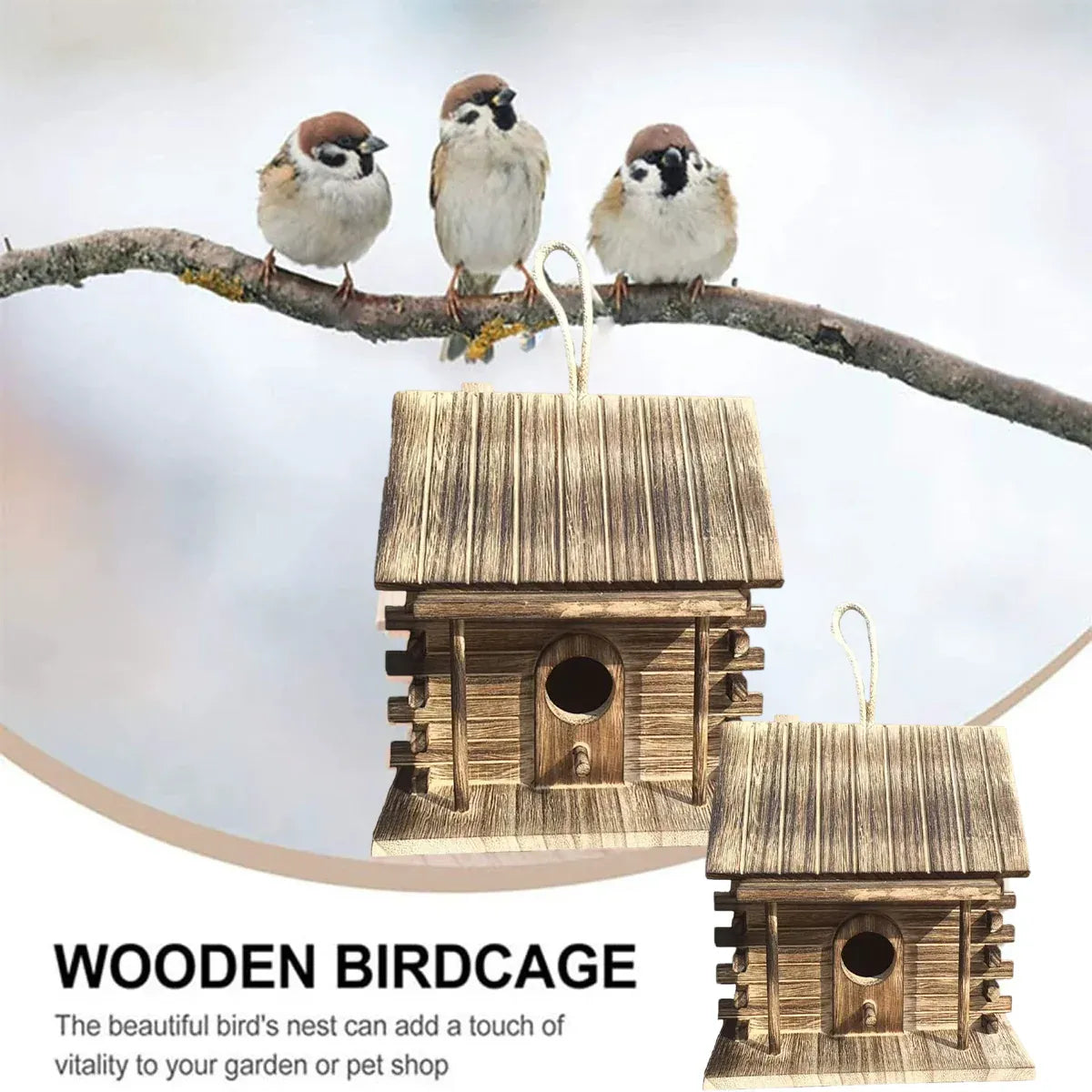 Wooden Bird House Outdoor Nest Breeding Box Pet Bird Shelter Hanging Cage